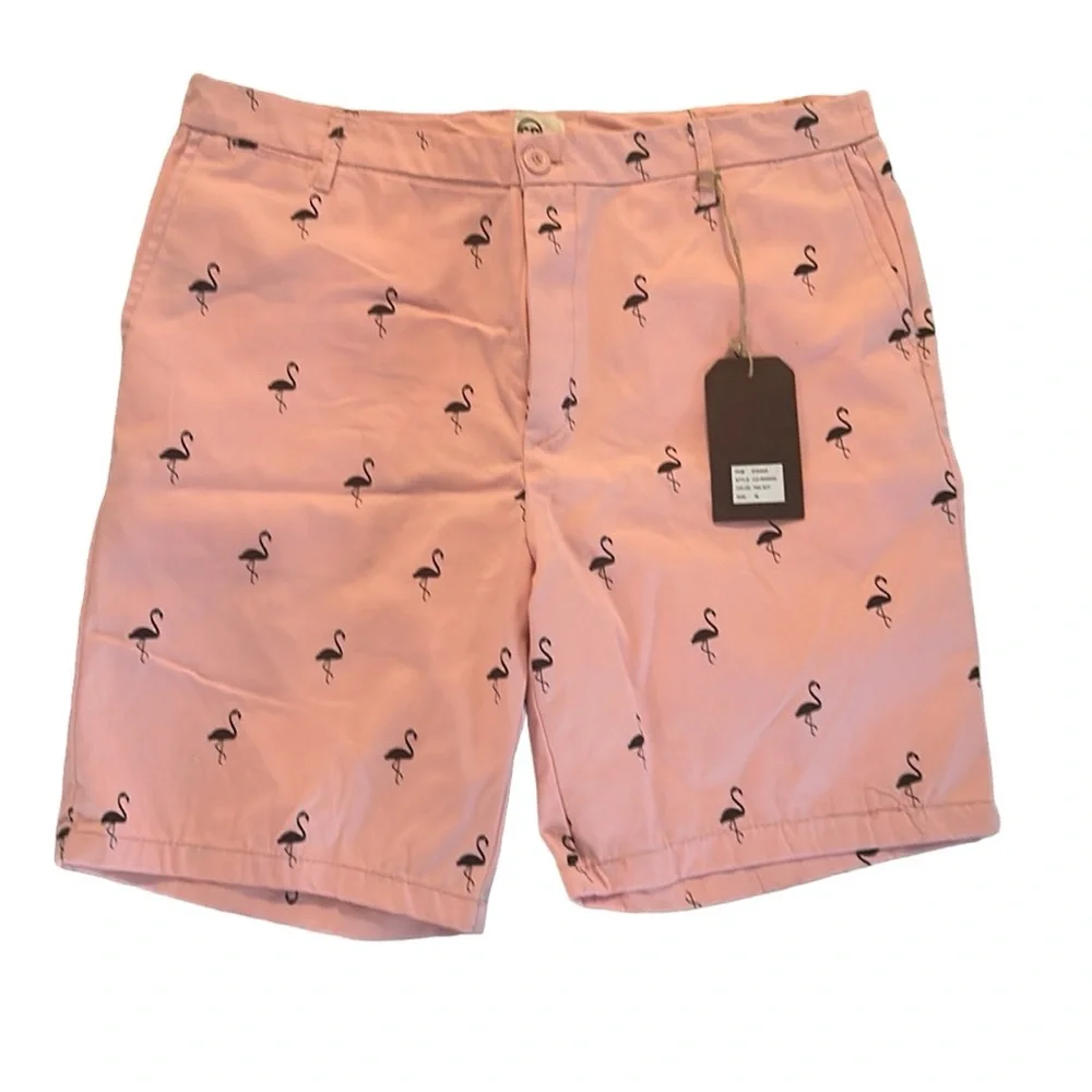 Cooper denim flat front shorts men’s pink flamingo print size 36